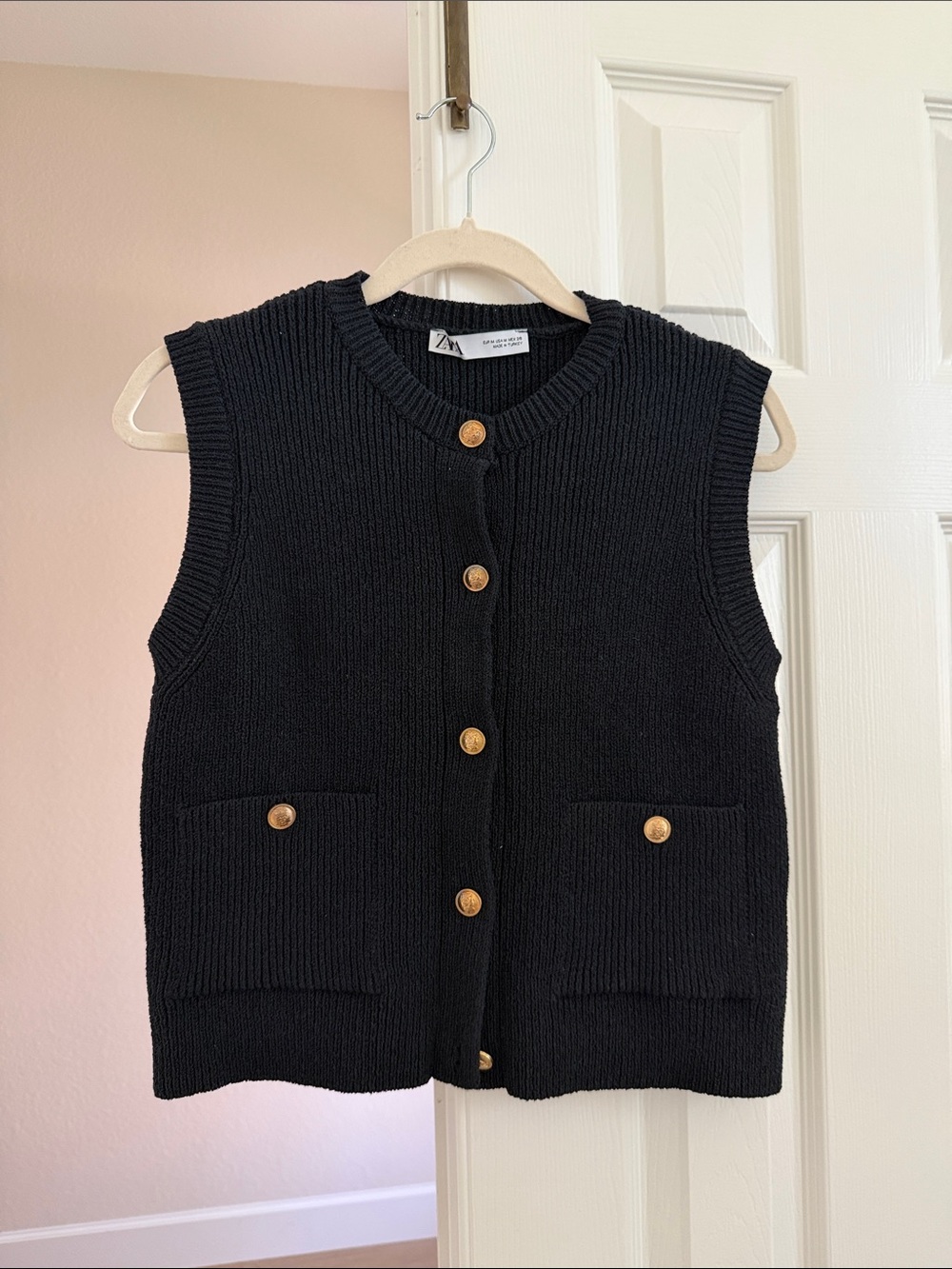 Zara Navy Blue Knit Button-Front Sleeveless Cardigan Vest